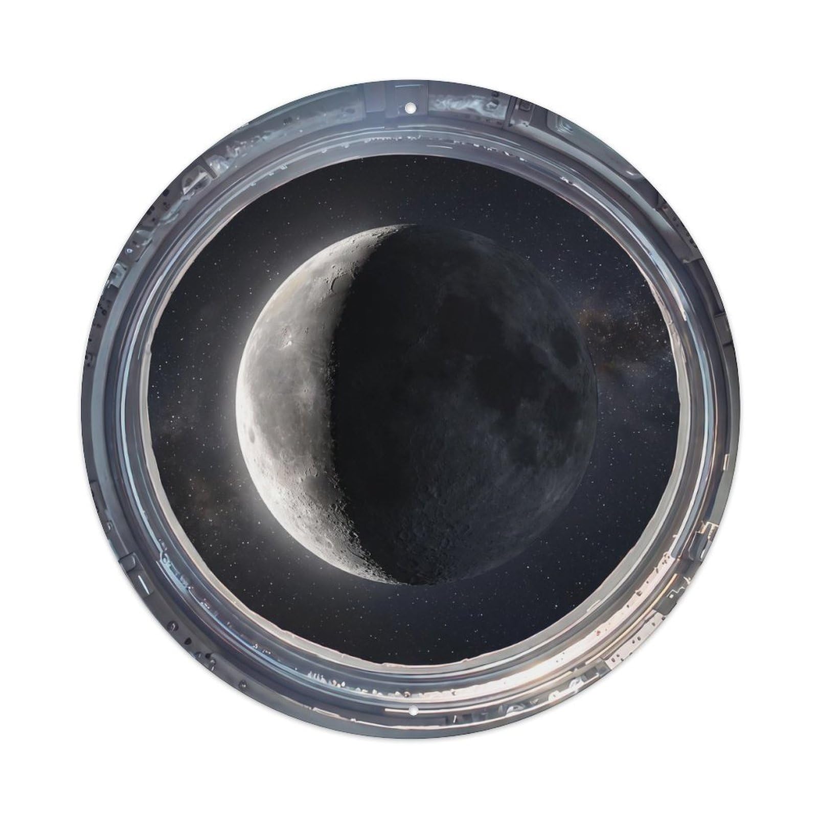 Metal Tin Sign Crescent Phase from Space Station Porthole