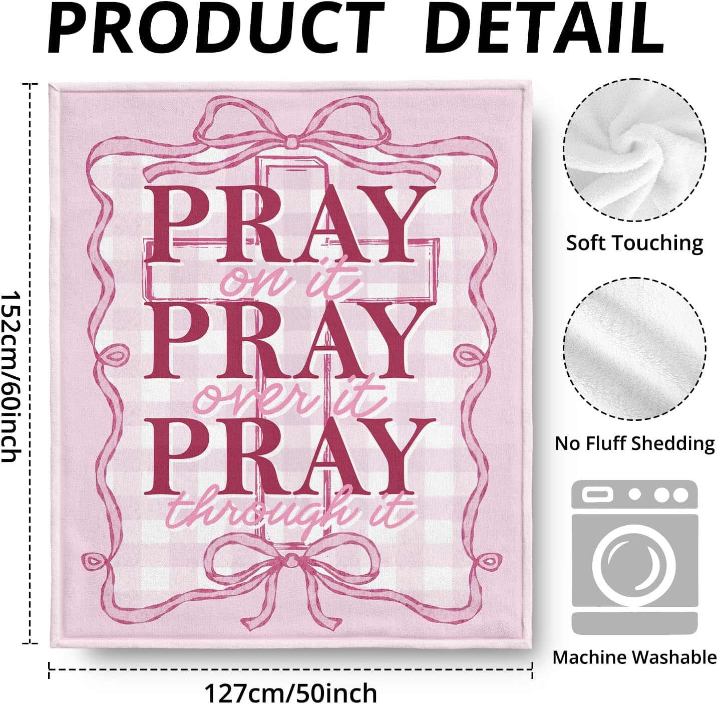 Pink Christian Blanket, Coquette Pink Bow Bible Verse Throw Blankets for Girly Room Bedroom Dorm Couch Bed Decor, Preppy Religious Scripture Blanket, Christian Gifts for Women, 50x60 Inch - Image 3