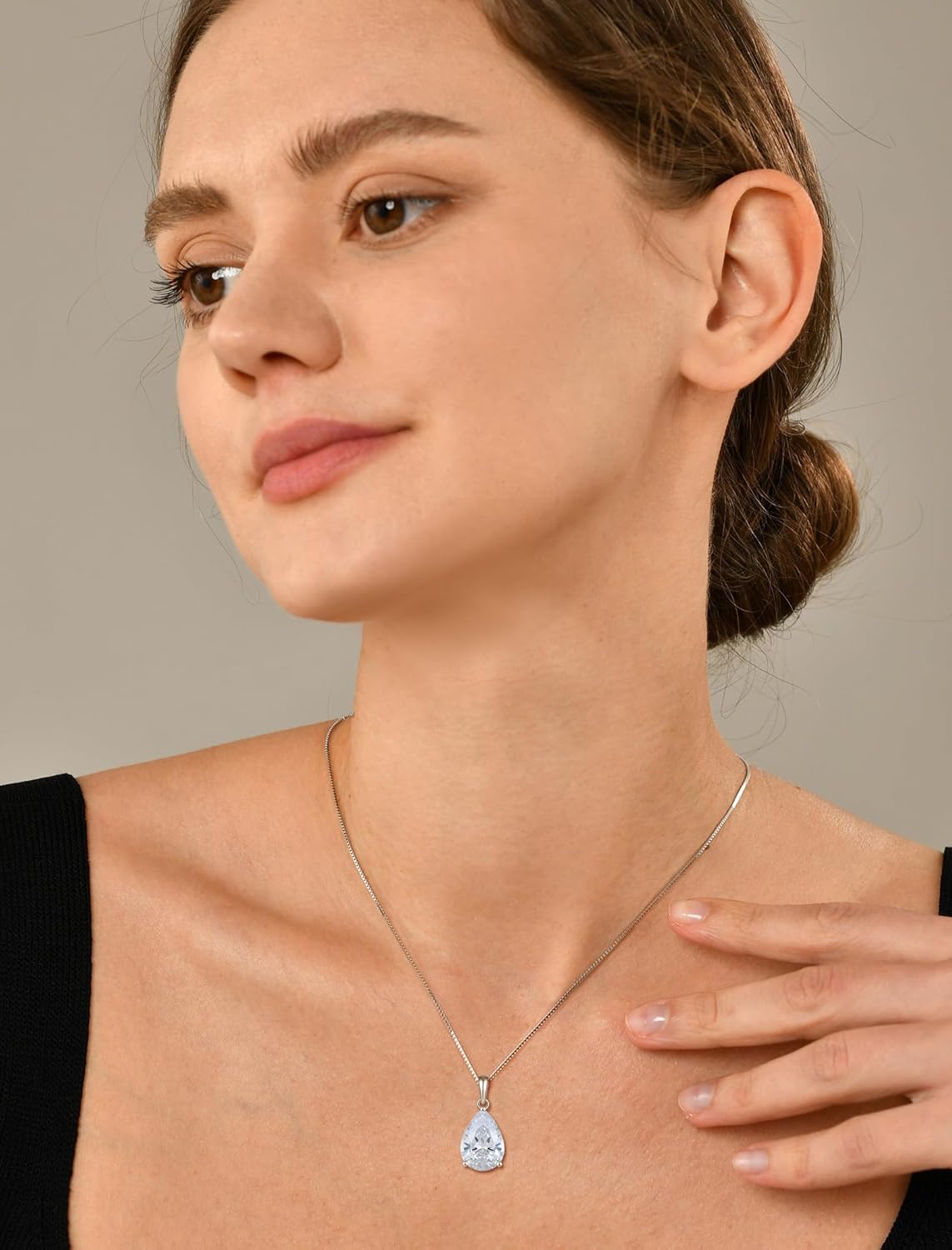 YL Teardrop Necklace 925 Sterling Silver Solitaire Pendant 10x14 MM Pear Cut Birthstone Filigree Jewelry for Women