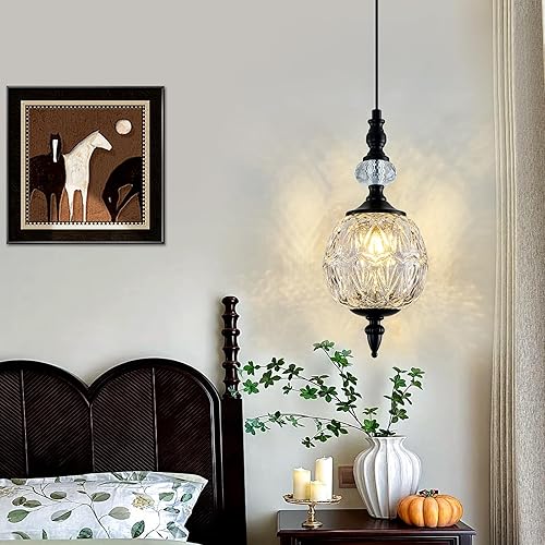 Miniatura 7 de Lámpara Colgante Vintage de Vidrio Granja Negra Candelabro 4.72" Mini Ajustable Accesorio de Iluminación Colgante para Isla de Cocina, Comedor, Negro