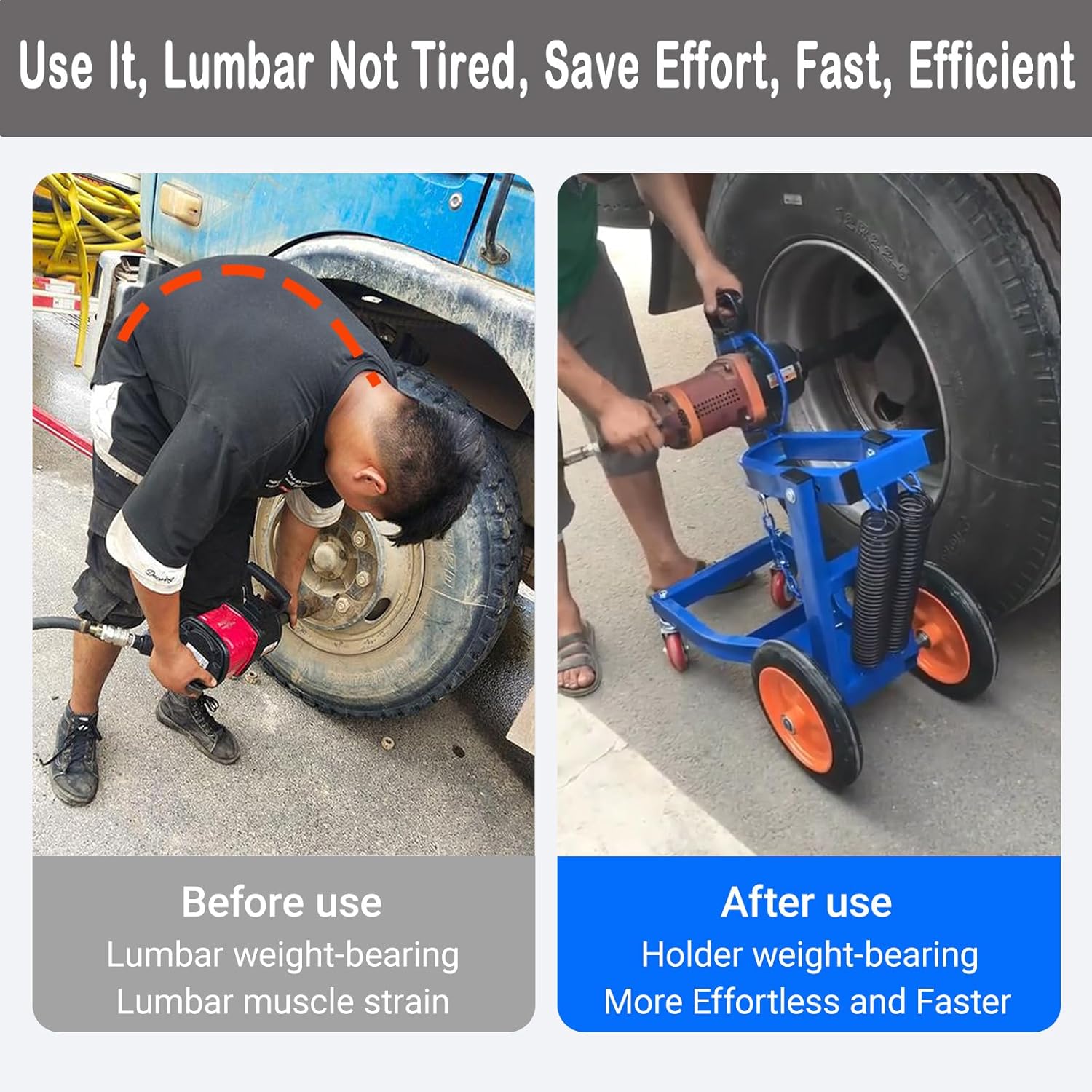 1 Inch Air Impact Gun Holder,Mobile Air Impact Wrench Holder,Tire Gun Cart with 4 Wheels Can Rotate 360°and Can Be Raised and Lowered Freely, Suitable for Changing Tire on Truck Semi-Truck and Bus.