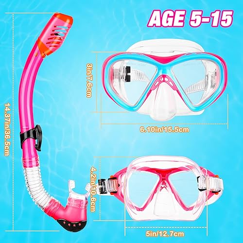 Miniatura 8 de Juego de esnórquel para niños, equipo de esnórquel con parte superior seca para niños, niñas, jóvenes de 5 a 15 años, máscara de esnórquel antivaho,