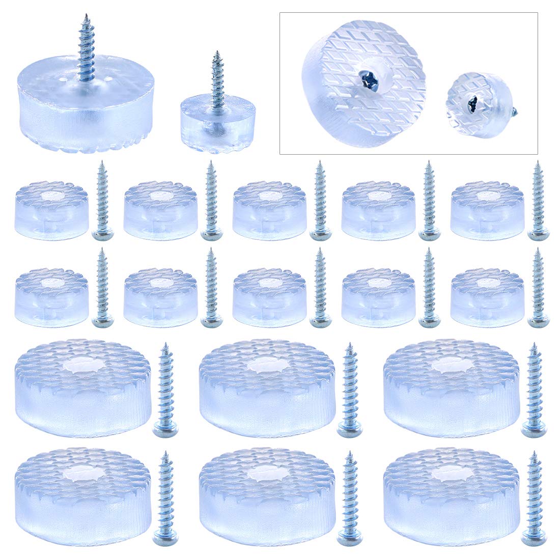 Swpeet 80Pcs Transparent 2 Sizes 16mm & 30mm Round Furniture Pads with Screws, Heavy Duty Rubber Non Slip Non Skid Furniture Feet for Table Desk Chair and Sofa Leg Furniture Cups to Protect Hardwood