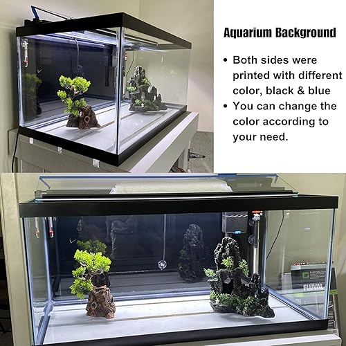 Miniatura 4 de Fondo de acuario, fondo de pecera azul y negro, imagen de fondo de 2 lados para acuario, fondo de pantalla de 12 x 32 pulgadas