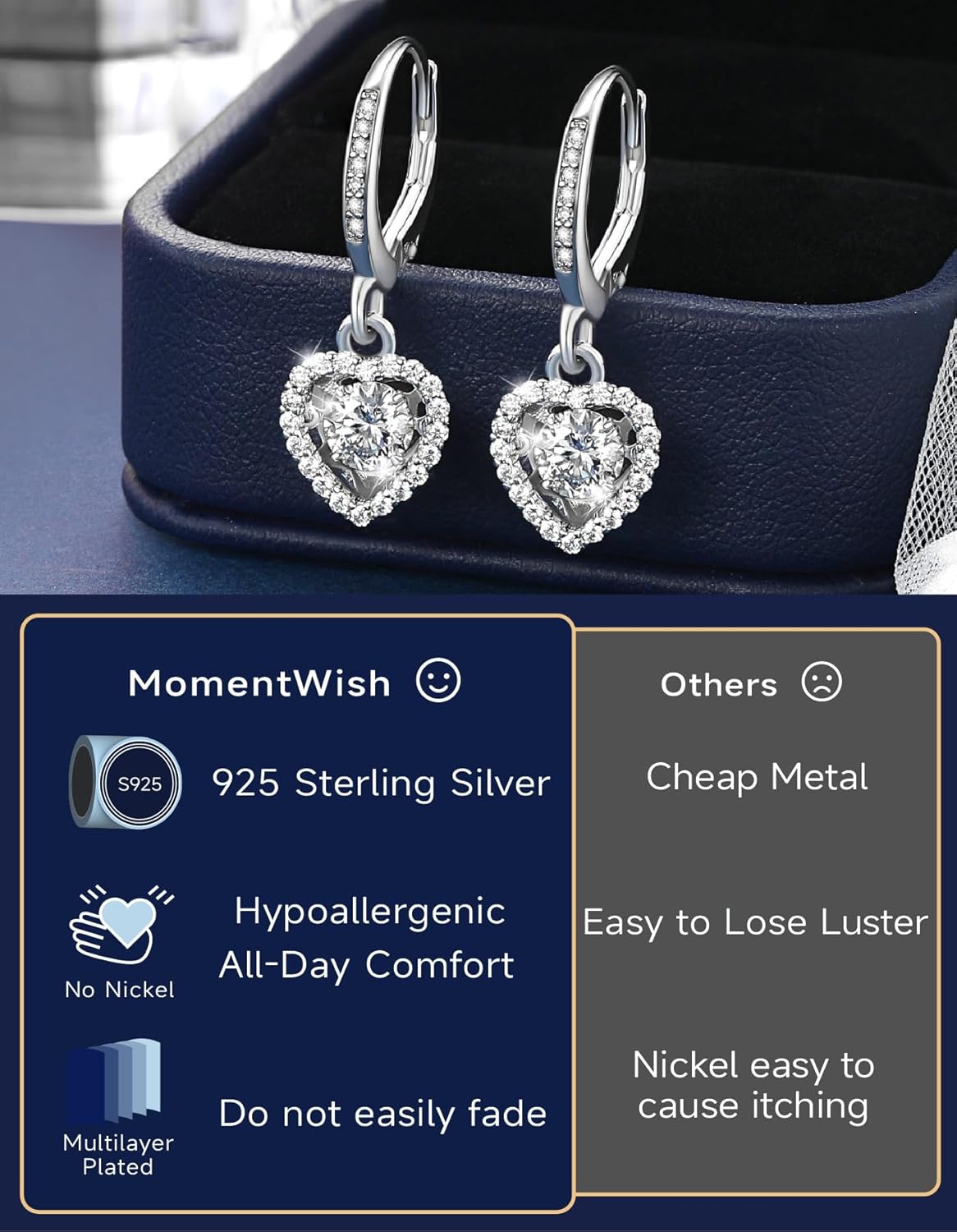 MomentWish Dangle Earrings for Women-925 Sterling Silver Moissanite Earring, Women's Gift for Valentine Birthday, D Color VVS1 Dancing Moissanite Hoops - Image 5