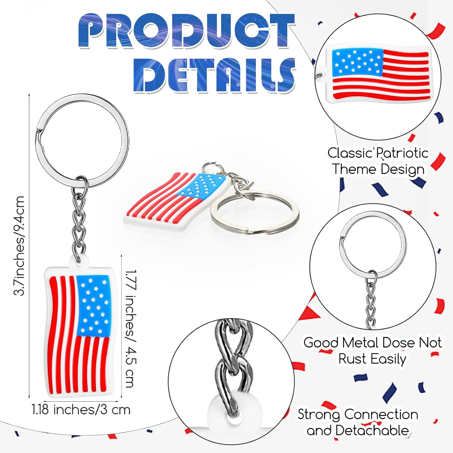 Nosiny 100 Pcs American Flag Keychains 250th Anniversary USA Flag Key Chains Patriotic Party Favor 4th of July Accessories for Kids Adults Veterans Day Gifts Independence Memorial Day Souvenir