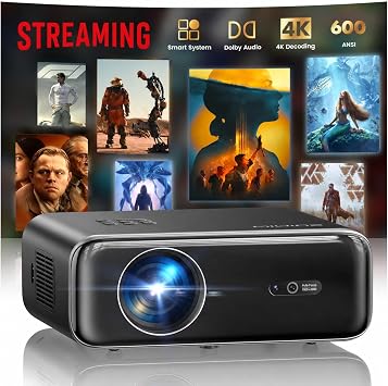 [Built-in Apps/4K Support] Smart Outdoor Projector with WiFi and Bluetooth, Movie Projector, DoIby Audio with Dual Speaker, Auto Focus w/ YouTube&PrimeVideo Proyector, Upgrad P62 Pro