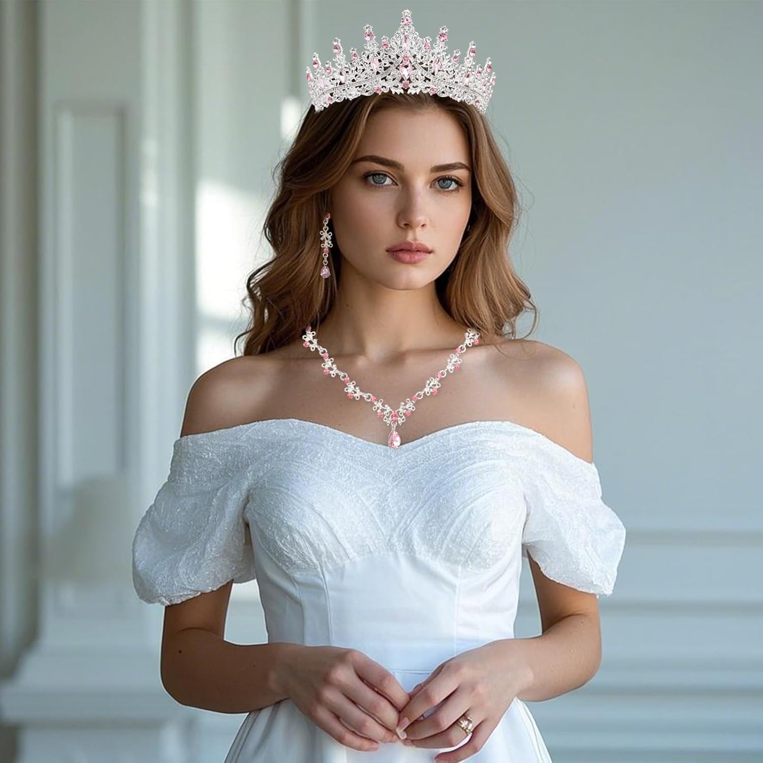 Crystal Crown and Jewelry Set for Women Royal Tiaras Earrings Necklace for Bridal Wedding Princess and Queen Costume Jewelry for Prom Pageant Pageant Birthday Party Halloween Quinceanera