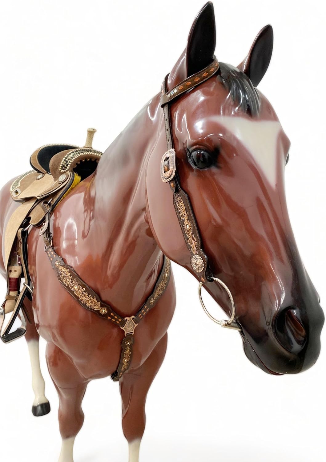 Western-Style Leather Horse Headstall Set, Hand-Tooled Design, Argentina Cowhide, for Western Riding