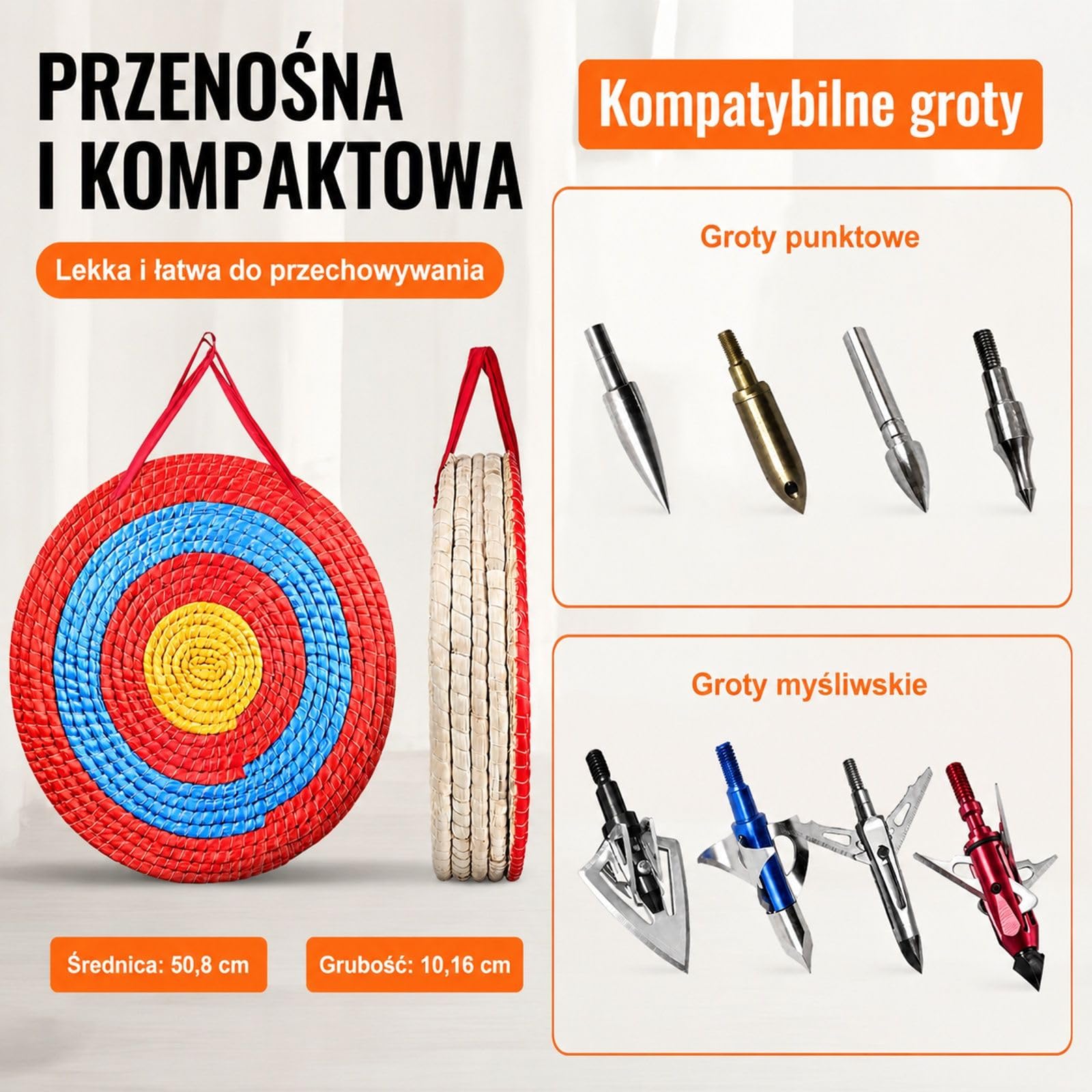 Ręcznie wykonana okrągła tarcza łucznicza ze słomy z czerwonymi niebieskimi żółtymi pierścieniami do treningu