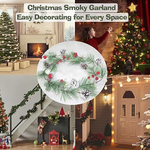 Miniatura 7 de Guirnalda de Navidad preiluminada con luces de 6.56 pies, guirnalda de pino ahumado, 20 luces LED cálidas, funciona con pilas, con temporizador,