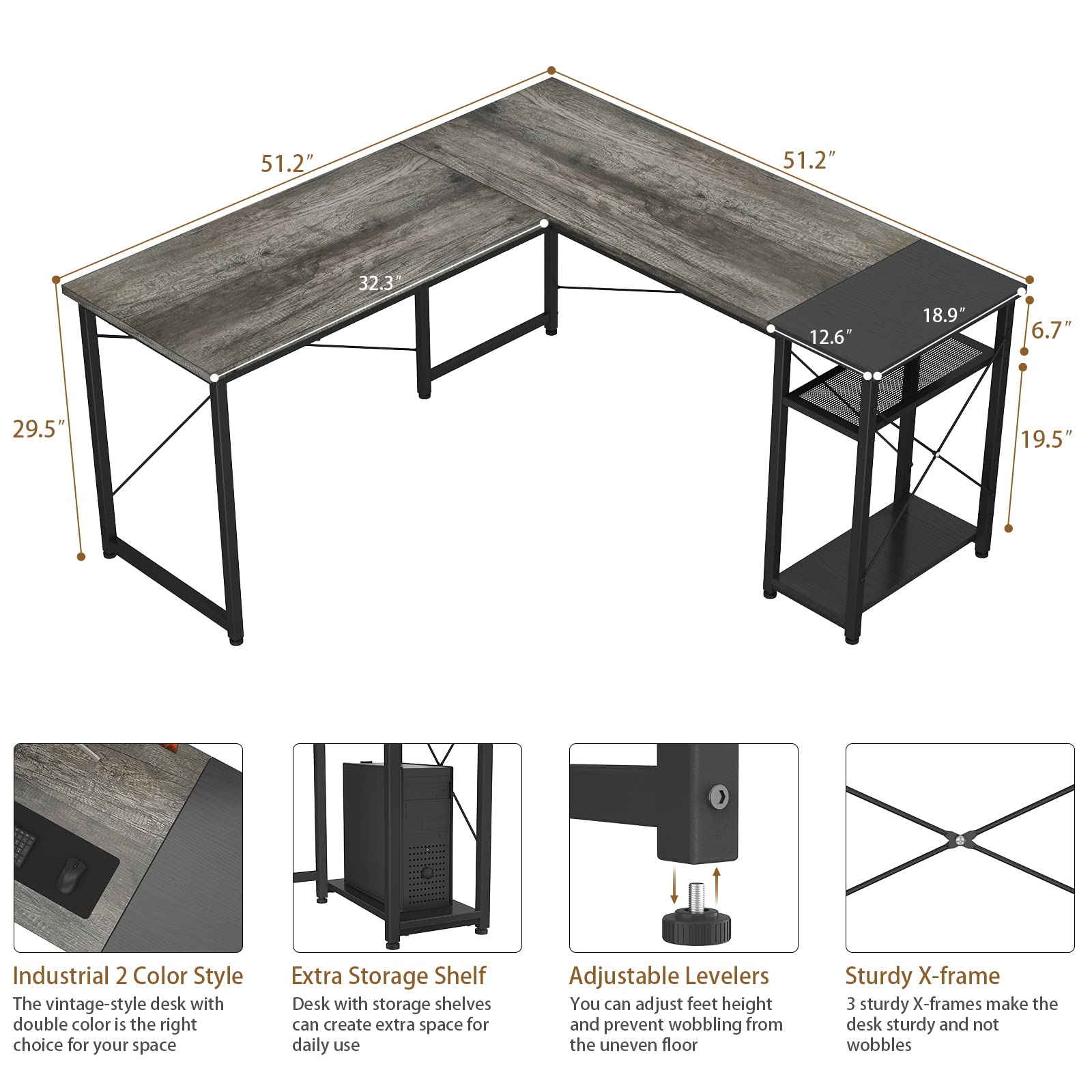 Buy Ecoprsio LShaped Desk Large L Shaped Gaming Desk with Storage