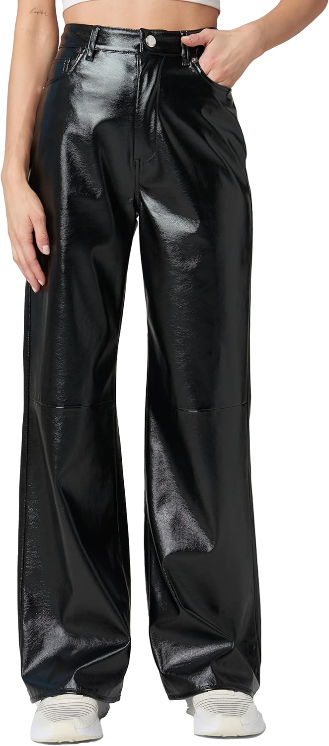 [BLANKNYC] Womens Franklin High Rise Vegan Leather Pant with Knee Seam