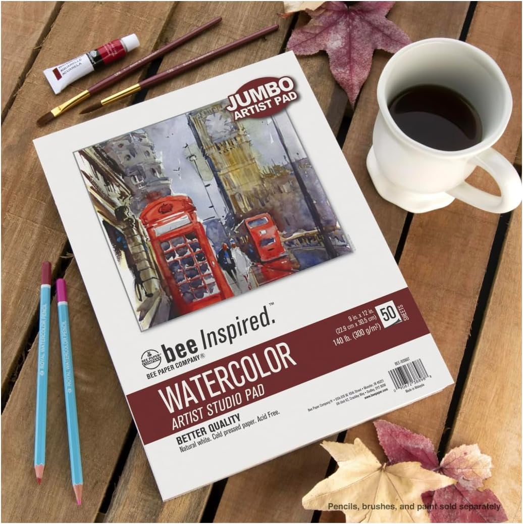 Bee Inspired Watercolor Artist Studio Pad, 9 x 12 inches, 50 Sheets, 140 lb Cold Press Paper, Acid Free