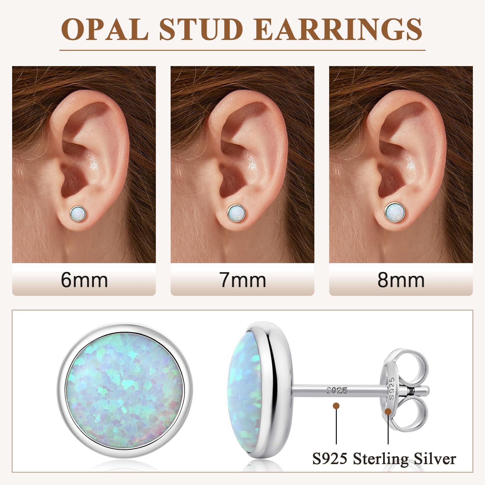 18 Karat Weißgold überziehen Opal Ohrstecker s925 Sterling Silber Rund mit beschichtet für Damen und Herren