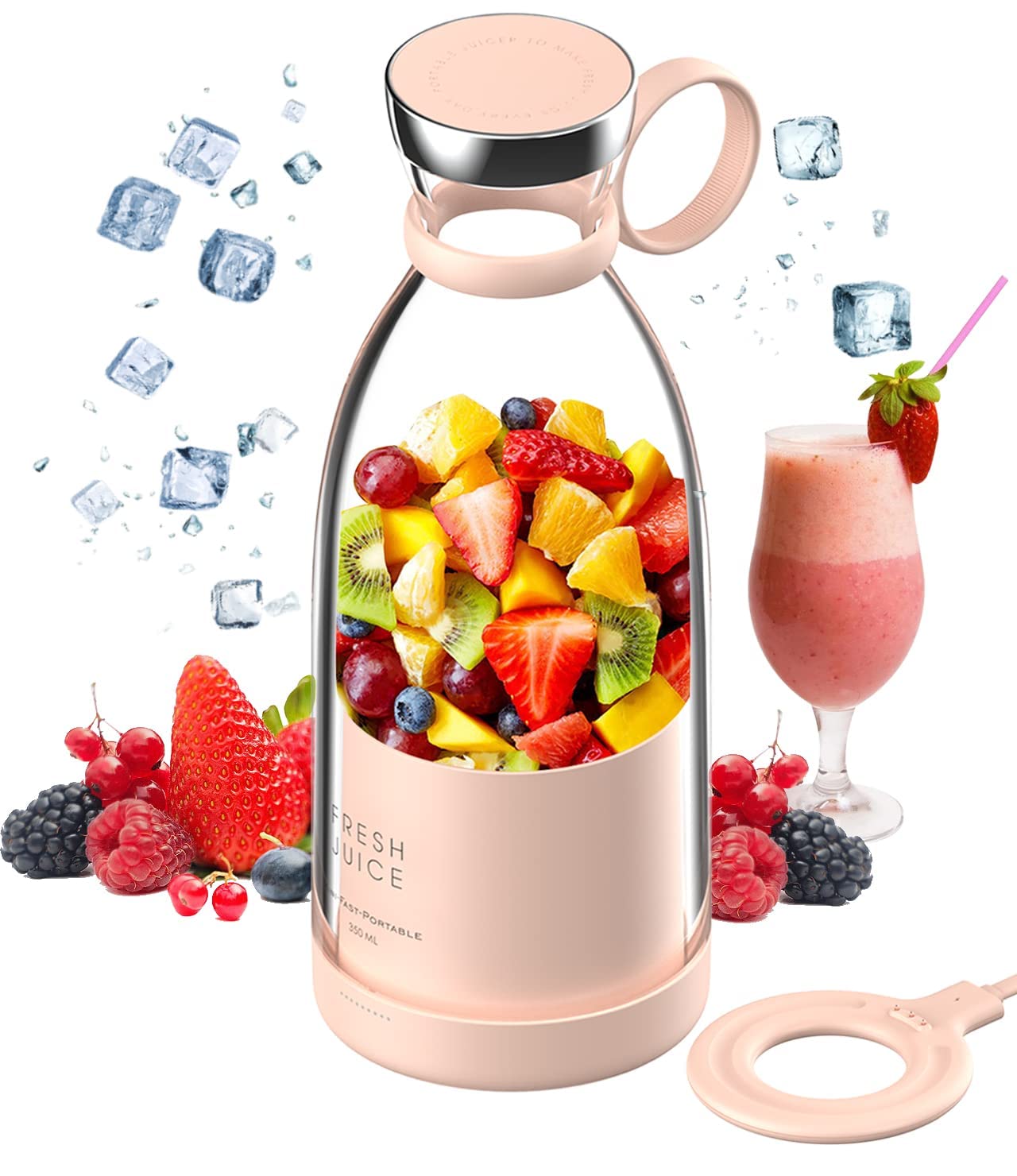 Personal Size Blender, Portable Mini Blender for Fresh Juice, Smoothies, Shakes with Battery Powered USB Blender