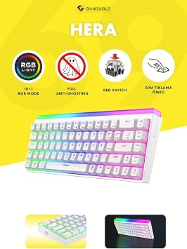 Hera RGB Kablolu 11 Mod RGB TR Layout Double Shot Full Anti-Ghosting Mekanik Oyuncu Klavyesi Beyaz