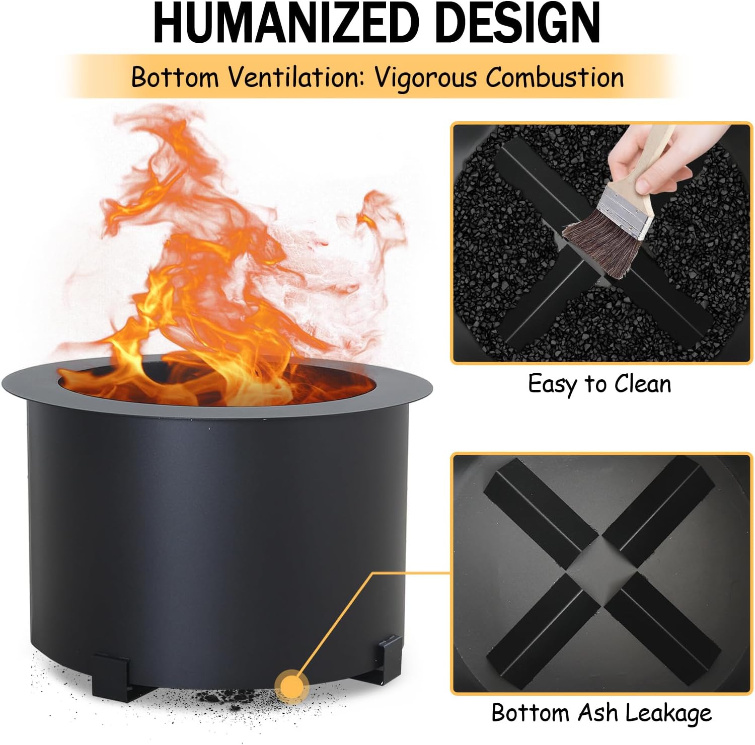 23.6 Inch Smokeless Fire Pit Stove, Outdoor Bonfire Firepit Stainless Steel, Wood Burning Fireplaces for Patio, Backyard, Camping
