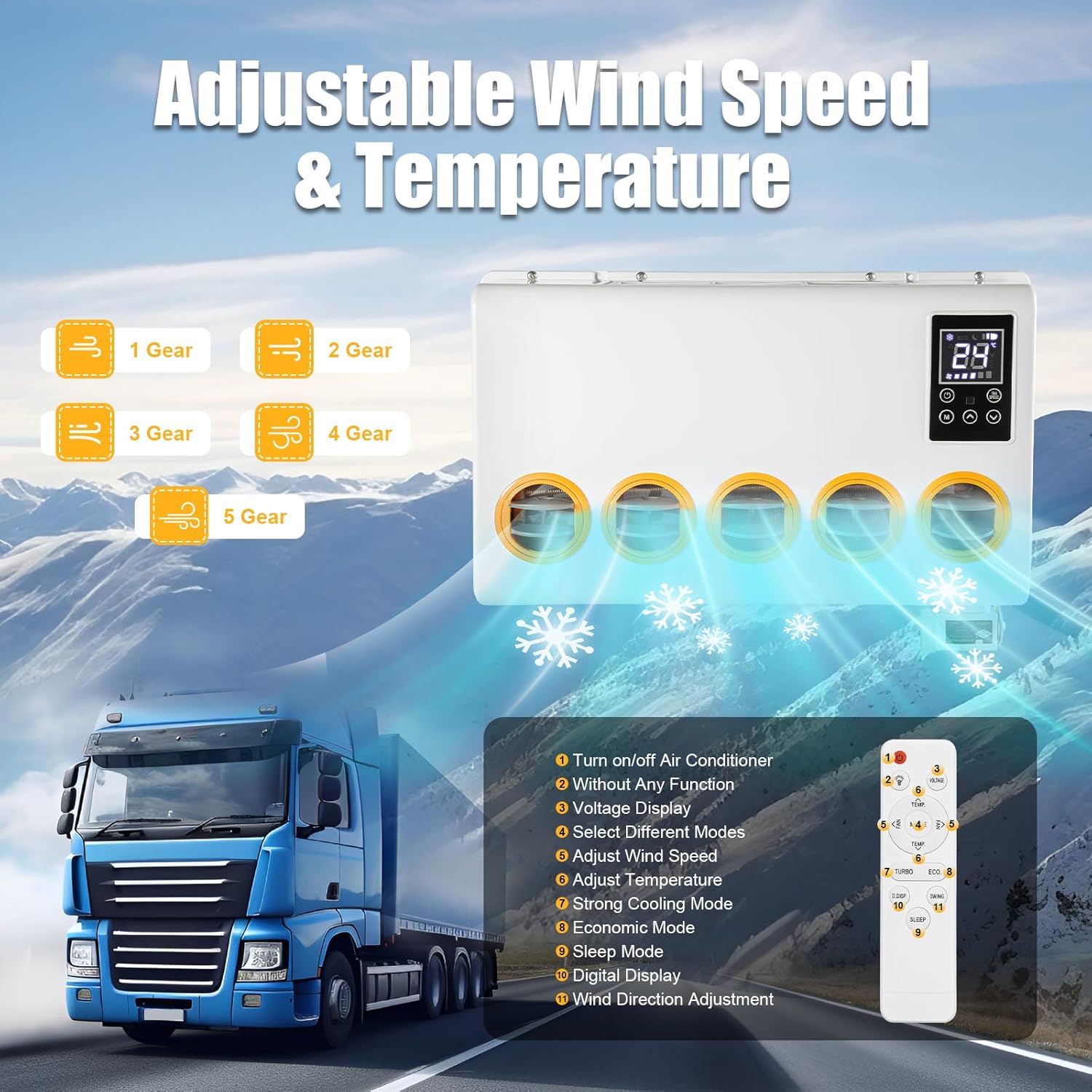 Zivisamt 12V DC Split Air Conditioner Remote Control Functions