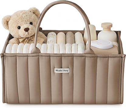 Blissful Diary Baby Diaper Caddy Organizer, Stylish Storage Basket for Newborn Essentials and Diaper Station, Gift for Baby Shower and Registry Must-Have, Mocha Brown