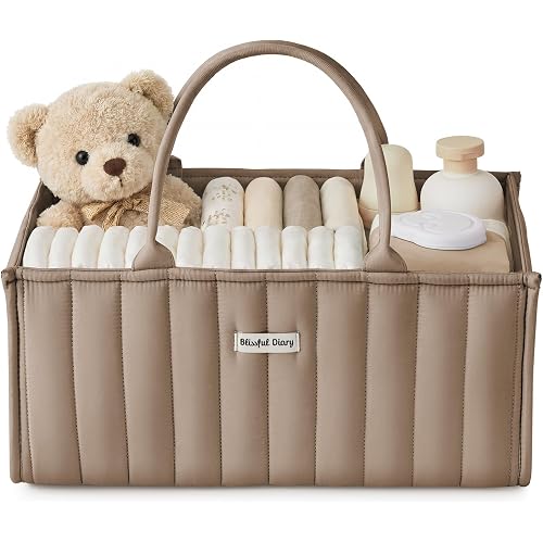 Blissful Diary Baby Diaper Caddy Organizer, Stylish Storage Basket for Newborn Essentials and Diaper Station, Gift for Baby Shower and Registry Must-Have, Mocha Brown