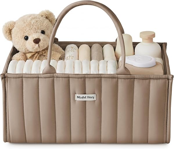 Blissful Diary Baby Diaper Caddy Organizer, Stylish Storage Basket for Newborn Essentials and Diaper Station, Gift for Baby Shower and Registry Must-Have, Mocha Brown
