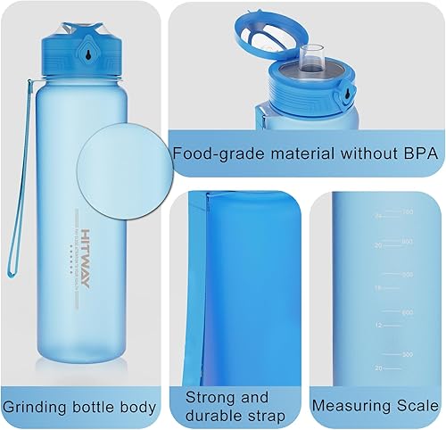 Miniatura 2 de HITWAY Botella de agua deportiva de 32 onzas, botellas de agua sin BPA con colador de frutas, jarra de agua Tritan sin BPA no tóxica para fitness,
