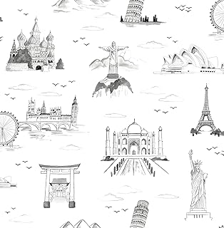 NuWallpaper Landmark Travelers Toille Black Novelty Peel & Stick Wallpap...