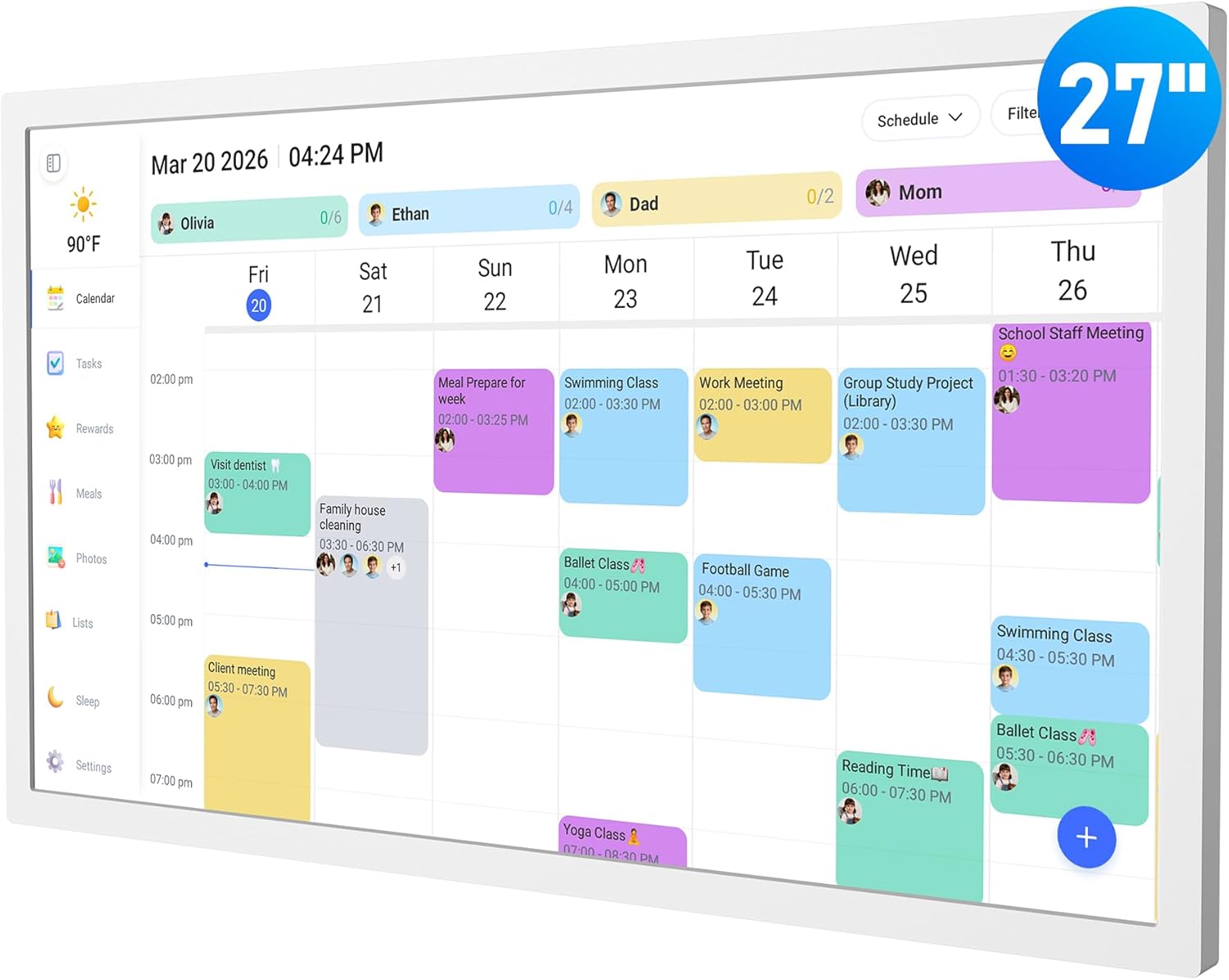 Digital Calendar – 27 Inch Electronic Wall Calendar & Chore Chart, Smart Family Organizer with Interactive Touchscreen Display, Wall Mount in Portrait or Landscape