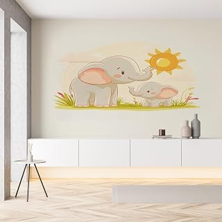 Cute Elephant Contact Paper Peel and Stick, Afro Wildlife Wallpaper Removable Self Adhesive Waterproof, Cartoon Wild Animal Wall Mural for Bedroom Living Room, 151" x 105"