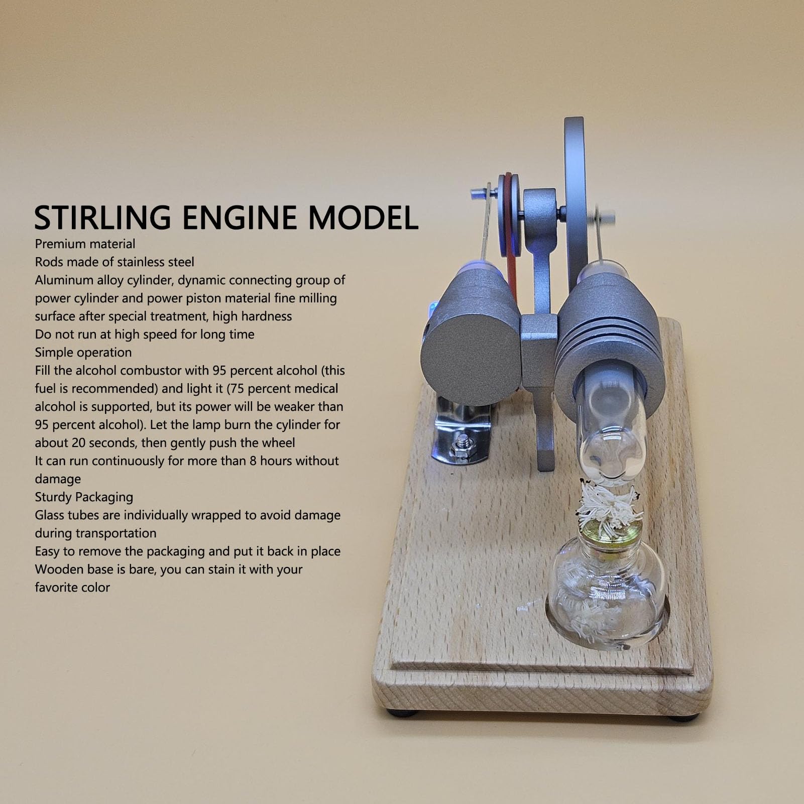 Pssopp Stirling Engine Motor Kit,Hot Air Stirling Engine Kit Mini Stirling Engine Giocattolo con Luce LED Mini Hot Air Stirling Engine Modello Motore Potenza Streaming per Bambini
