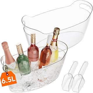 Lifewit 6.5L Ice Bucket 2-Pack | Shatterproof Portable Champagne Cooler with Scoop for Parties, Mimosa Bars, Weddings – Holds 4-5 Bottles
