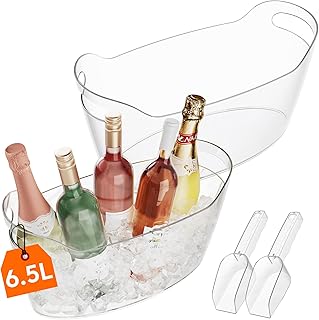 Lifewit 6.5L Ice Bucket for Parties 2 Pcs (in 1 Package), Portable Drink Bucket for Cocktail Bar, Plastic Champagne Cooler for Beverage/Wine/Beer, Mimosa Bar Supplies Chiller Tub with Scoop