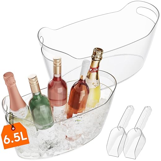 Lifewit 6.5L Ice Bucket for Parties 2 Packs, Portable Drink Bucket for Cocktail Bar, Plastic Champagne Cooler for Beverage/Wine/Beer, Mimosa Bar Supplies Chiller Tub with Scoop 38 x18x20 cm/15x7x8"
