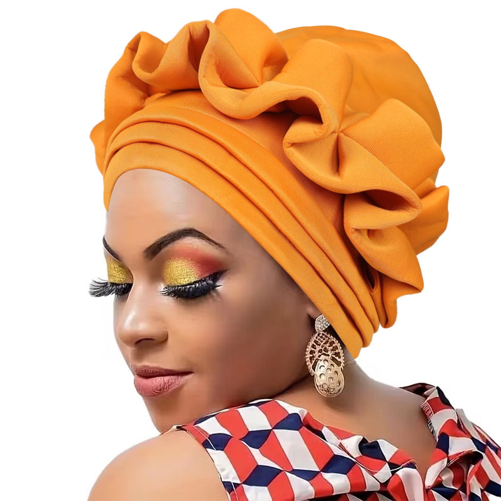 ZWWAAZHF African Turban Indian Hat Braid Head Wrap Flower Knot Pre Tied Bonnet Caps Headwrap Cancers Chemo Headwear Stretchy Braids Wrap Hat African Women Pre-Tied Turban Headwrap