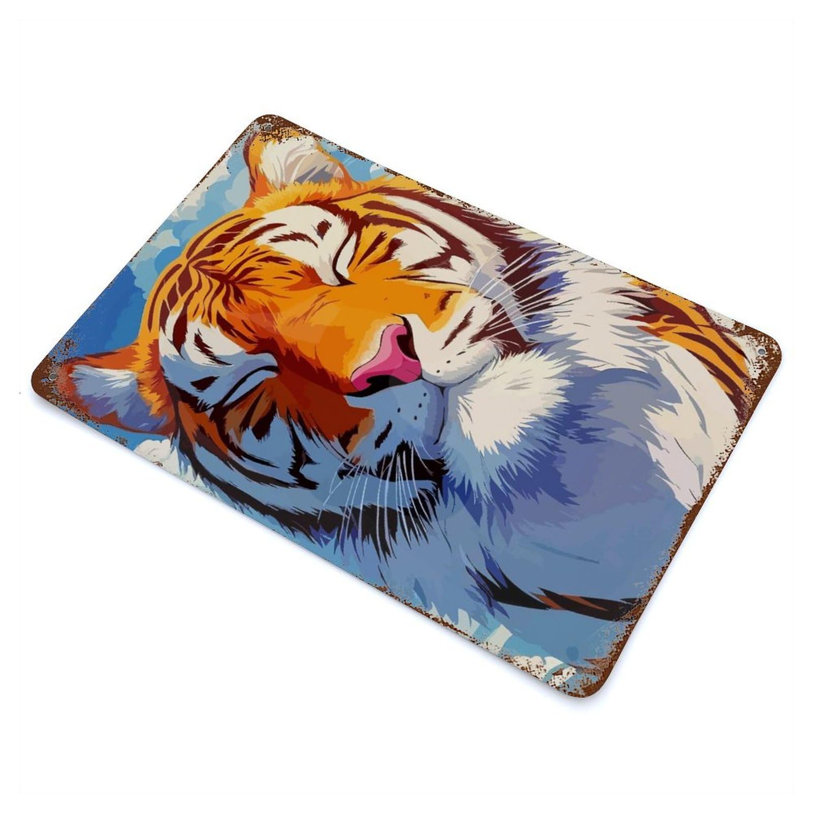 Garage Style Tranquil Tiger Portrait Rustic Tin Plaque 11.8"x7.9", Classic Wall Plaque for Bar And Workshop