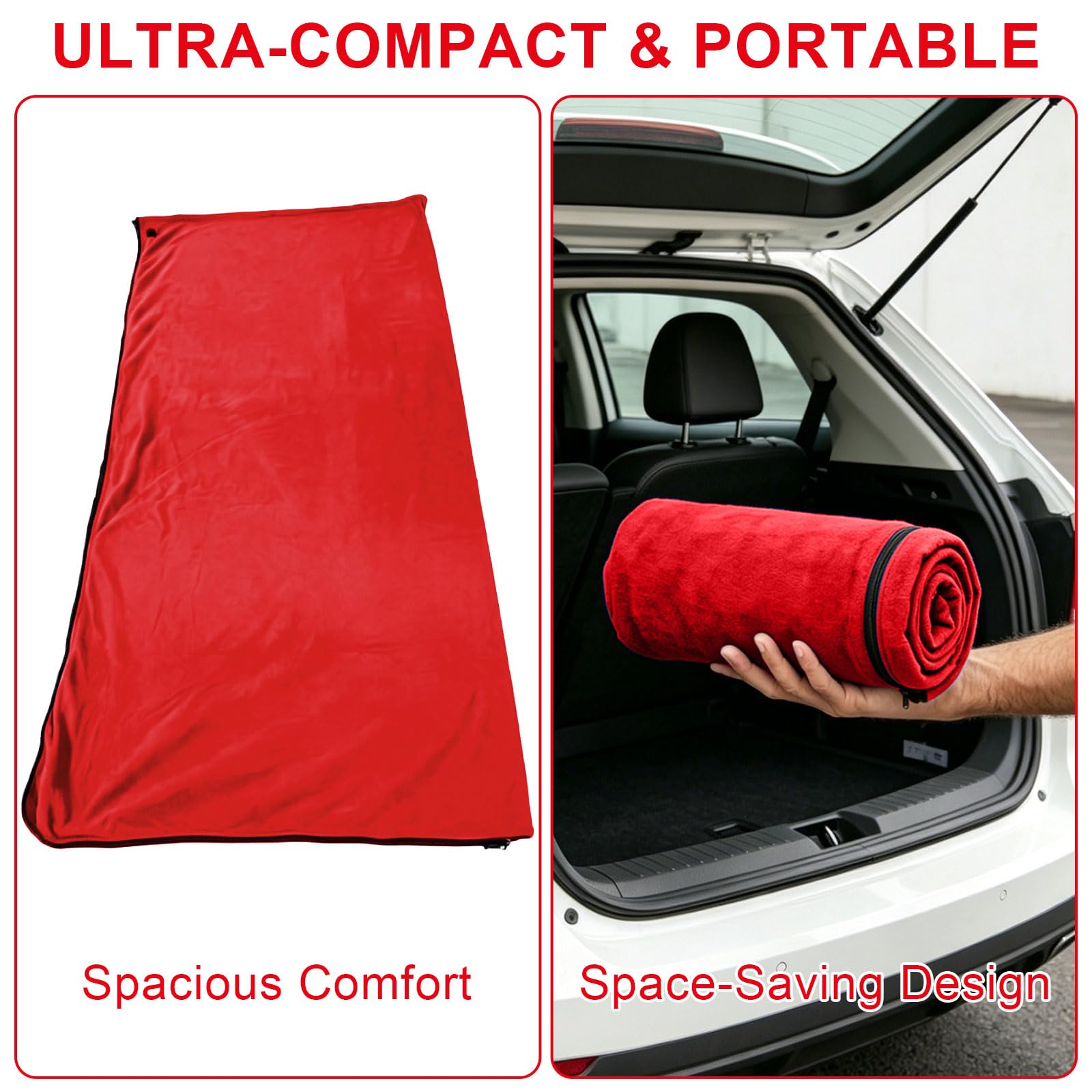 Schlafsack 180x82 cm Fleece - Hüttenschlafsack für Frühling & Sommer - 2-Wege-Reißverschluss - Koppelbar zum Doppelschlafsack - Weich Waschbar - Grau Schwarz Blau Rot