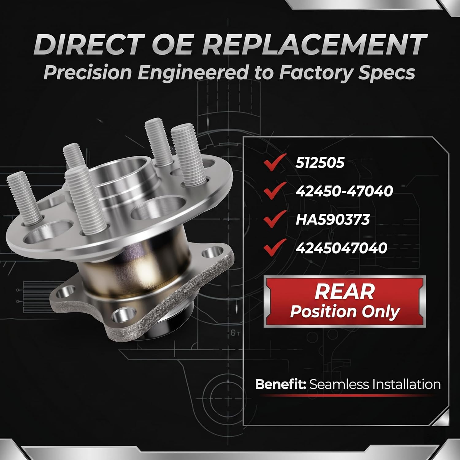 Rear Wheel Hub and Bearing Assembly 512505 Compatible with Toyota Prius 2010-2015 & Plug-in - Replaces 42450-47040 HA590373 with ABS Sensor
