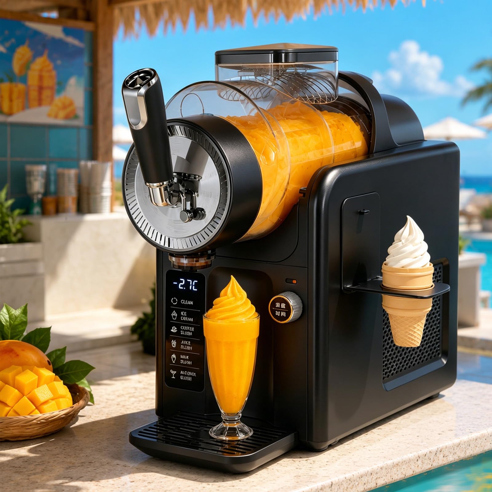 Slush Machine for Home, 2L Slushie Machine and Ice Cream Machine, Slushy Maker with 5 Presets, Automatic Cleaning, Digital Touch Panel and Adjustable Temperature for Drinks, Parties Black