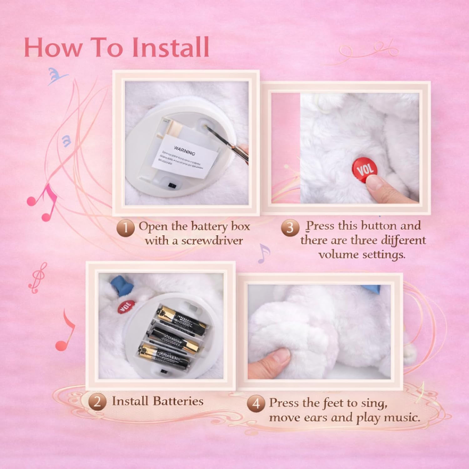 Easter Bunny Plush Toy, Interactive Singing & Repeating Stuffed Animal with Moving Ears, Peek-A-Boo Musical Bunny Gift Easter Decoration for Girls Boys, Soft White Plush 12”