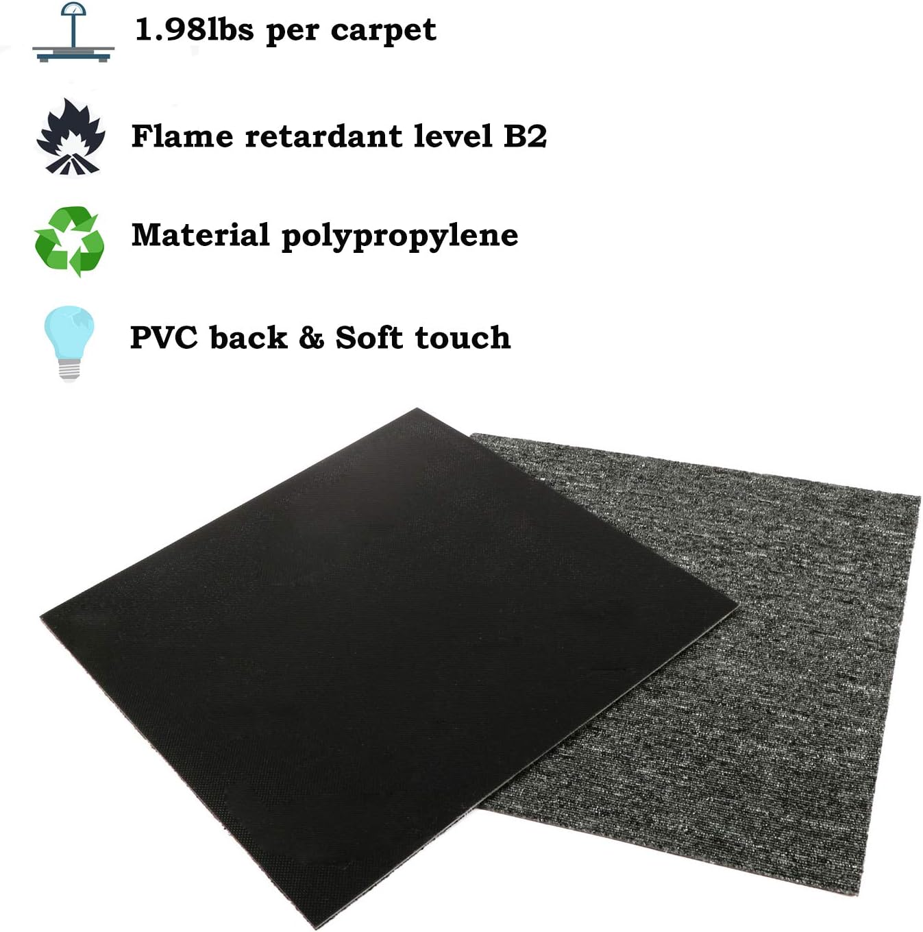 uyoyous 20 Pack Commercial Carpet Tiles, 20'' x 20'' Reusable Carpet Squares with Stickers, 53.8 Sq Ft PVC Backed Carpet Floor Tiles for Home Office, Gray