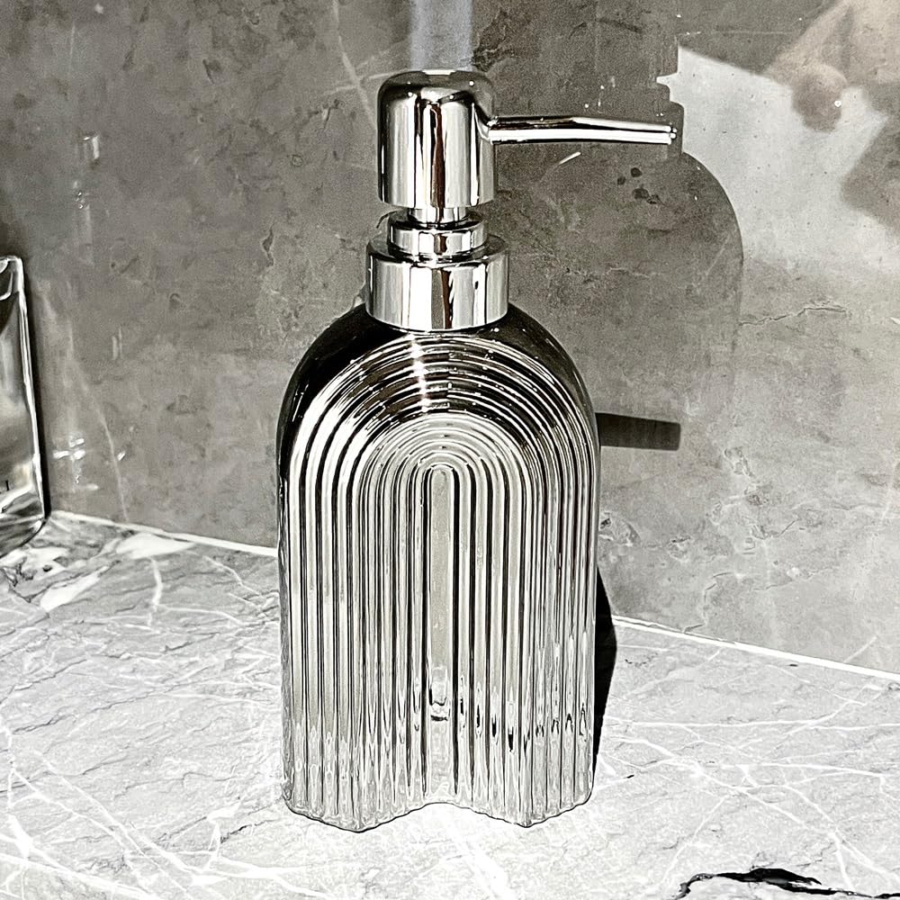 Dispenser di Sapone in Ceramica con Pompa, flacone Dispenser for lozione dal Design Semplice, Dispenser di Sapone Liquido Ricaricabile for Cucina, Bagno, Toilette(Silver)