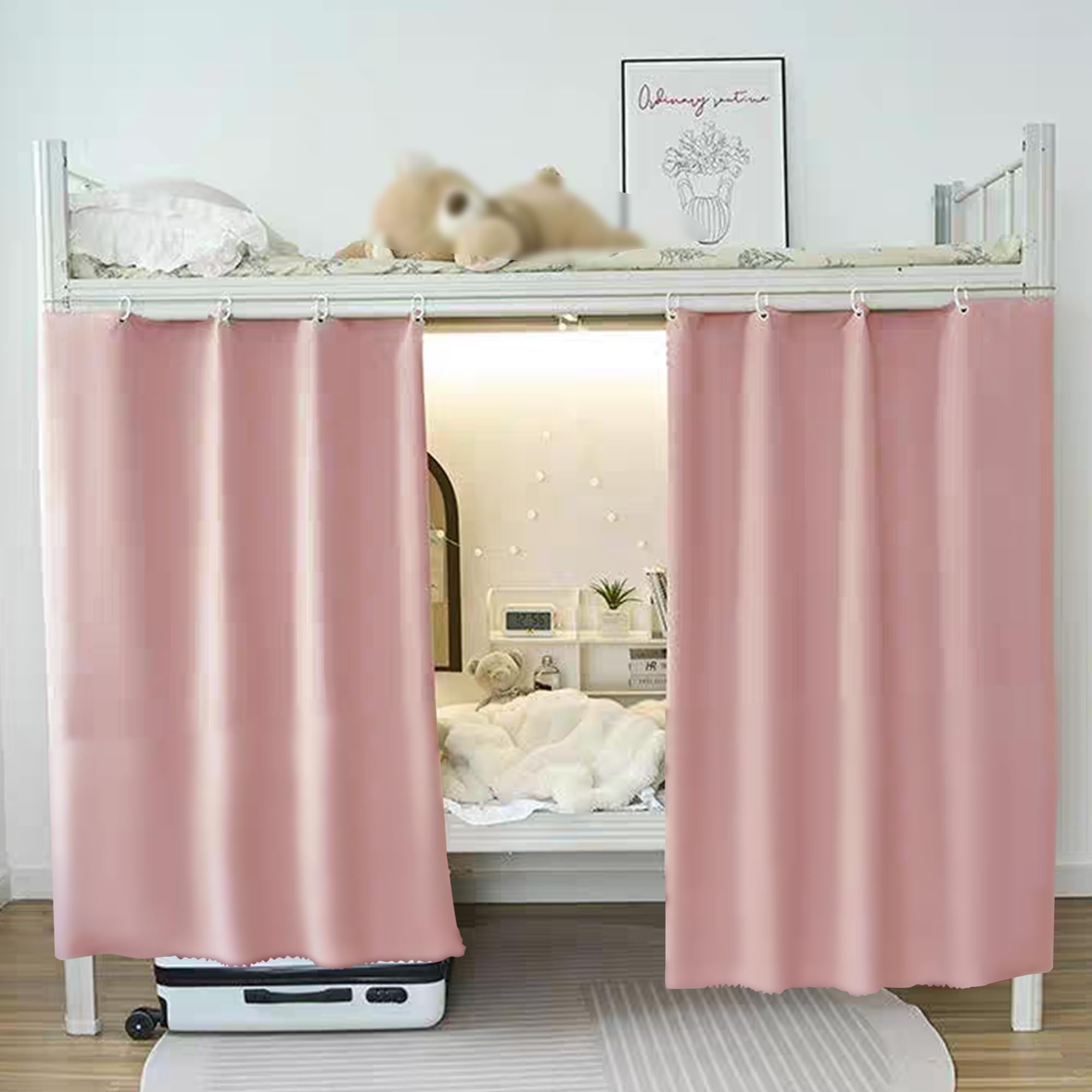 Bunk Bed Curtains Dorm Room Privacy Canopy Blackout Bunk Bed Drapes for Bottom Bunk Bed, Pink-2panels, W 59.1" x L 78.7" (2 Panels) - Image 2
