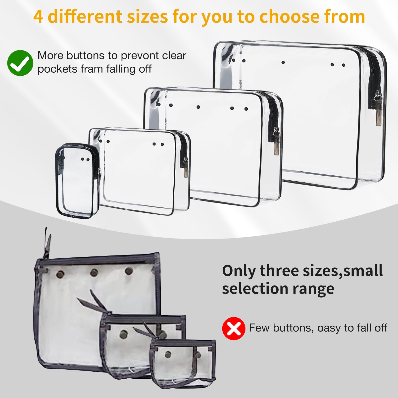 DABASHAN 4 Packs Clear Bogg Beach Tote Bag Accessories suitable for Bogg Bag Insert Bag Travel Cellphone Makeup Clean Toiletry Brush Organizer Cosmetic Divider Storage Inner Pouch -Black