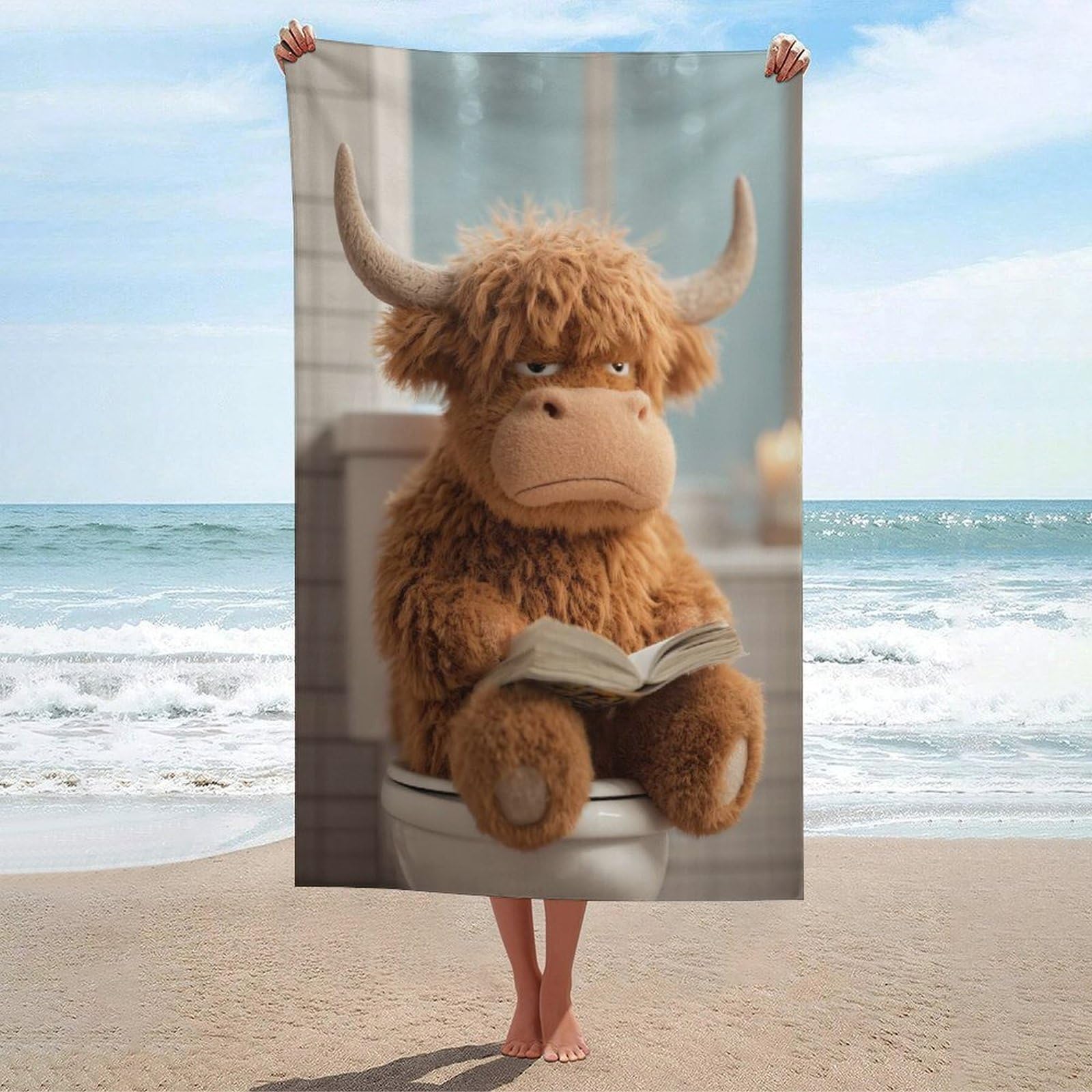 Serviette de plage vache écossaise 130x80 cm légère pour bain et piscine