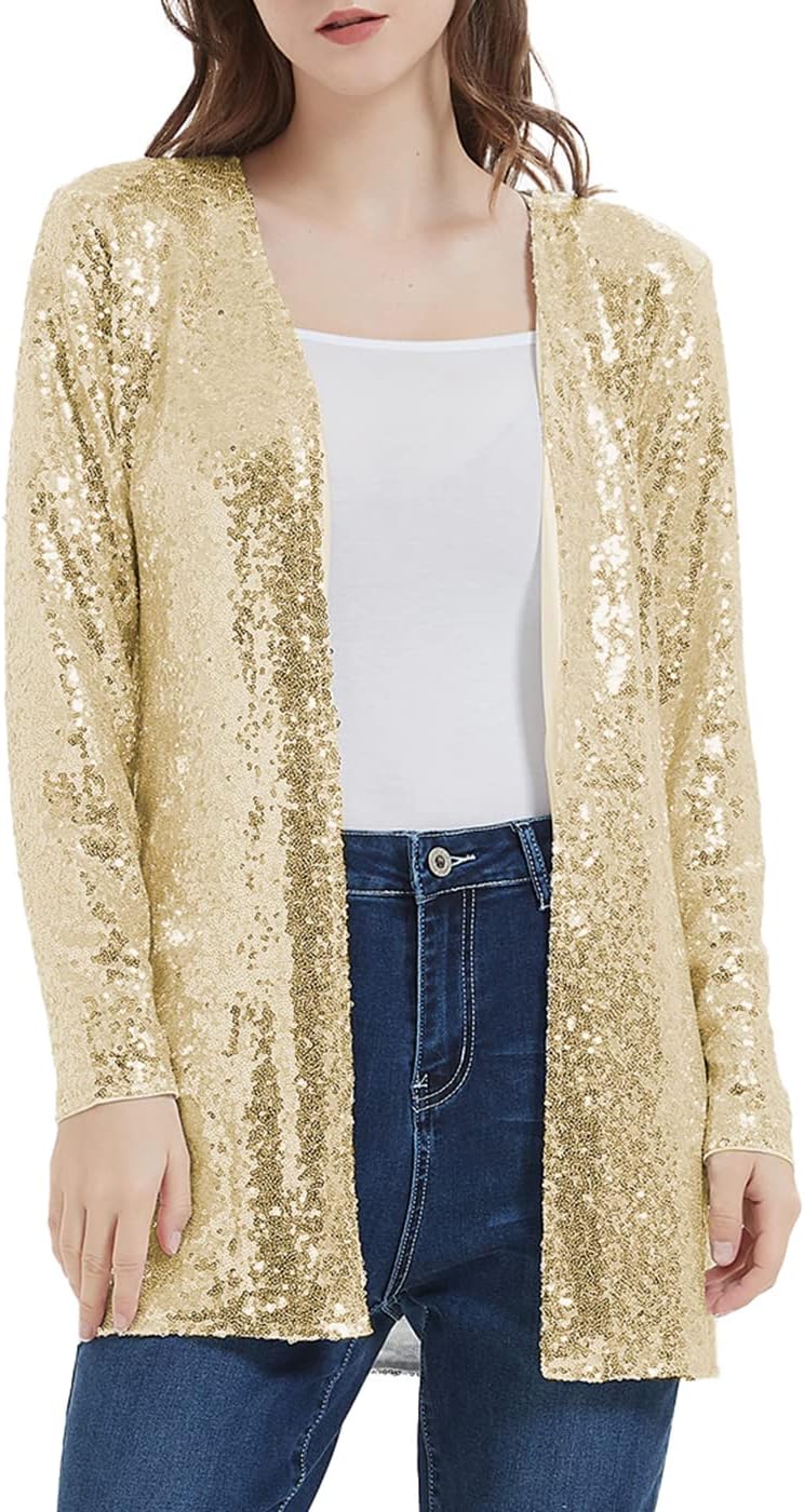 Anna-Kaci Women's Sequin Jacket Open Front Coat Blazer Party Cocktail Outerwear Cardigan,