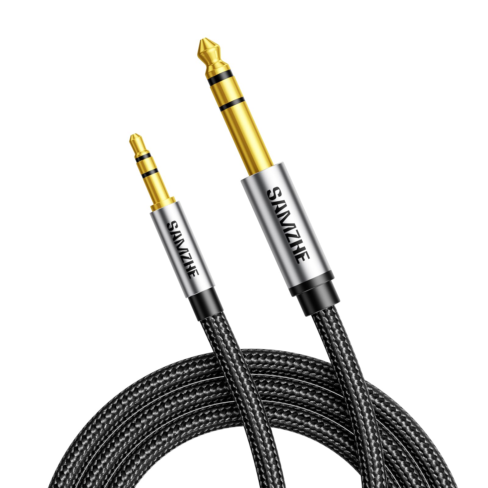 SAMZHE Cavo stereo da 1/8 a 1/4, da TRS da 3,5 mm a 6,35 mm, cavo audio da chitarra a AUX maschio, con alloggiamento in lega di alluminio e treccia di nylon, per chitarra, laptop, dispositivi home