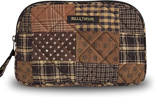 Miniatura 6 de Bella Taylor Country Floral Feedsack Collection - Bolsa grande de algodón acolchado para maquillaje y cosméticos para mujer, Bicolor Floral Negro