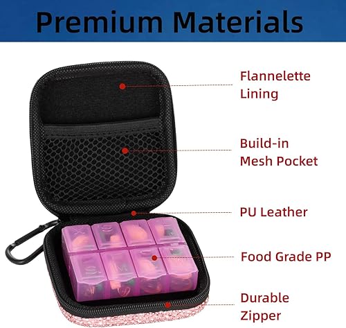 Miniatura 2 de EveryBling Pastillero organizador de pastilleros de viaje con brillantes lindos organizadores de 7 días, contenedor semanal de vitaminas para