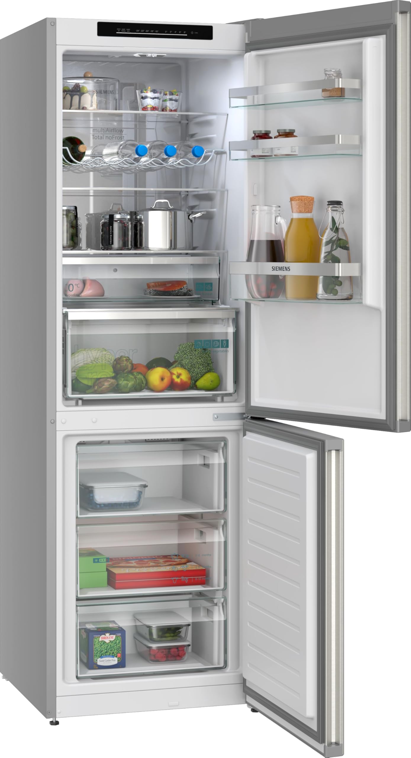 Siemens iQ300 Freistehende Kühl-Gefrier-Kombination 186 x 60 cm, KG36NVIBG, 218 L Kühlen & 103 L Gefrieren, Total noFrost, Nahtlose Platzierung, hyperFresh 0ºC Schublade, antiFingerprint Edelstahl
